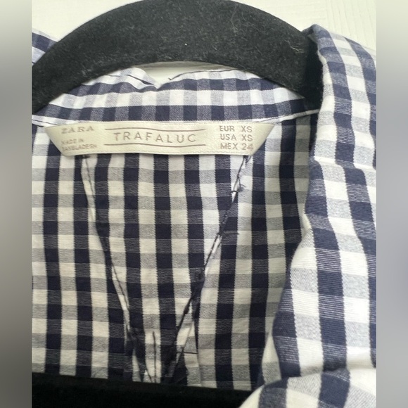 Zara Navy and White Checkered Blouse XS - Picture 2 of 2